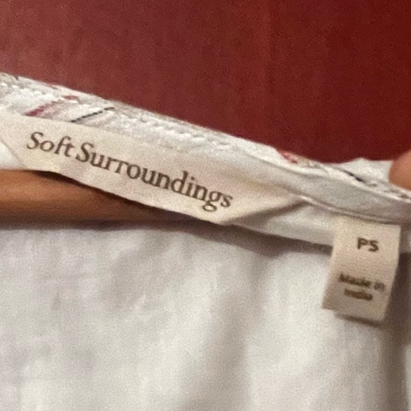 Soft Surroundings White Tan Sz PS Asymmetrical Stripe Linen Blend Shift Dress - Picture 5 of 8